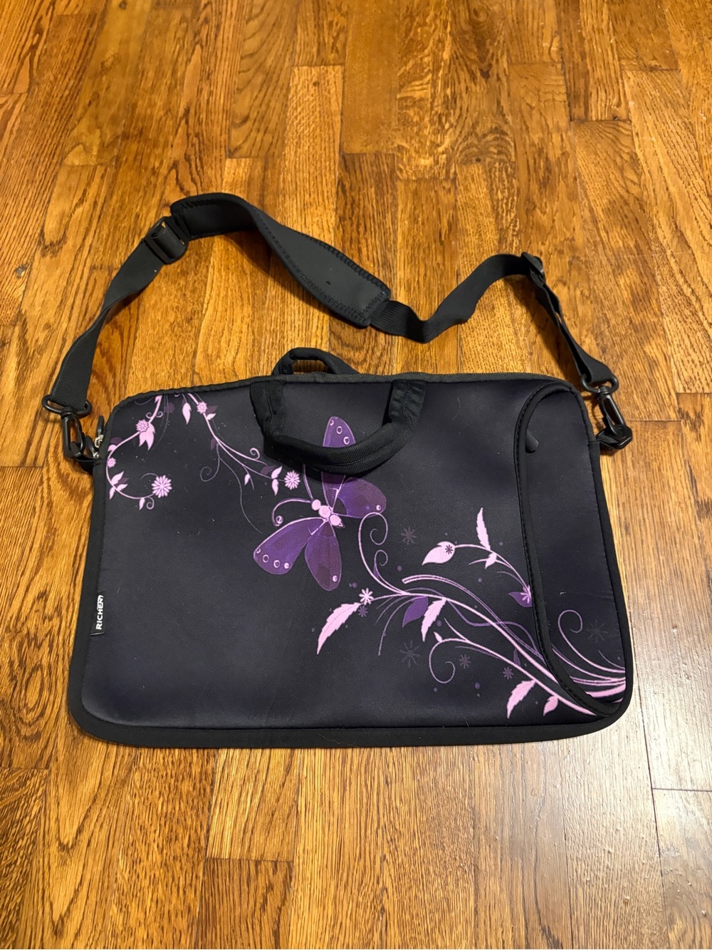 Laptop Messenger Bag with Purple Butterfly Accent - Richen